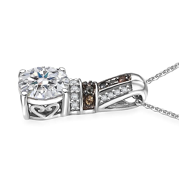 Moissanite And Multi Sapphire 1.80 Ctw Pendant Necklace In Rhodium Over Sterling Silver 20 Inches