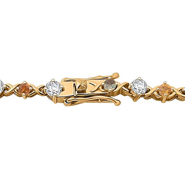Moissanite And Multi Sapphire 21.30 Ctw Art Deco Necklace In Vermeil Yellow Gold Over Sterling Silver 18 Inches