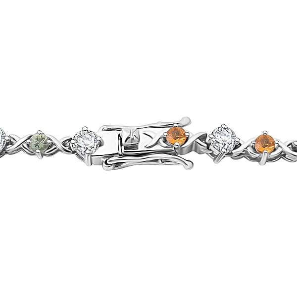 Moissanite And Multi Sapphire 21.30 Ctw Art Deco Necklace In Rhodium Over Sterling Silver 18 Inches