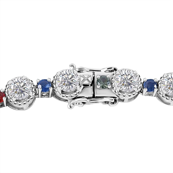 Moissanite And Multi Sapphire 26.20 Ctw Rainbow Radiance Necklace In Rhodium Over Sterling Silver 18 Inches