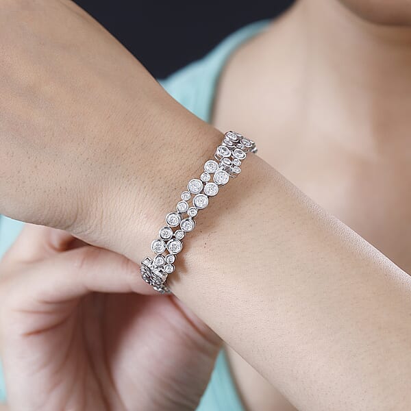 Moissanite Bubble Bracelet In Rhodium Over Sterling Silver (7.25 In) 9.60 Ctw