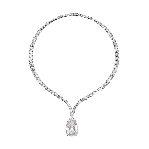 Moissanite Drop Necklace 18 Inches In Rhodium Over Sterling Silver 100.40 Ctw