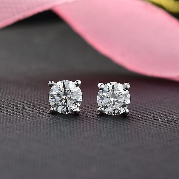 Moissanite Earrings In Rhodium Over Sterling Silver 1.00 Ctw