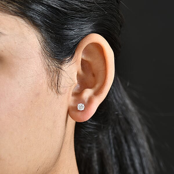 Moissanite Earrings In Rhodium Over Sterling Silver 1.00 Ctw