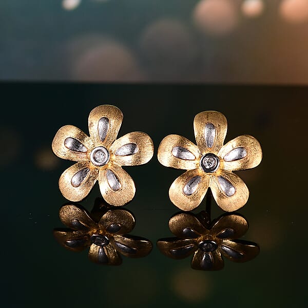 Moissanite Floral Earrings In 18K Vermeil YG Over Sterling Silver 0.06 Ctw