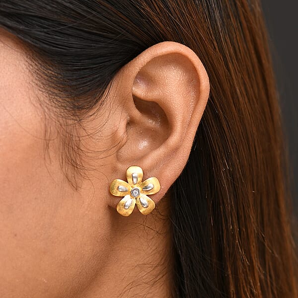 Moissanite Floral Earrings In 18K Vermeil YG Over Sterling Silver 0.06 Ctw