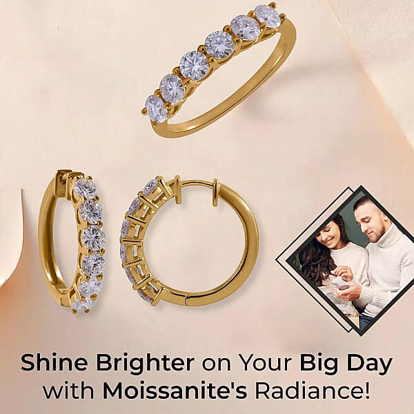 Moissanite Half Eternity Band Ring And Hoop Earrings In Vermeil Yellow Gold Over Sterling Silver 2.85 Ctw