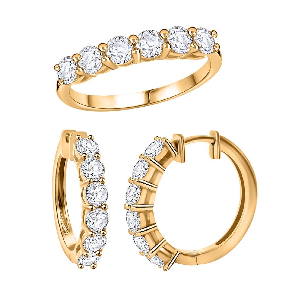 Moissanite Half Eternity Band Ring and Hoop Earrings in Vermeil Yellow Gold Over Sterling Silver 2.85 ctw
