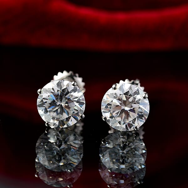 Moissanite Solitaire Stud Earrings In 950 Platinum 3.60 Ctw