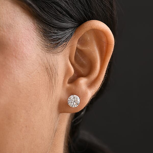 Moissanite Solitaire Stud Earrings In 950 Platinum 3.60 Ctw
