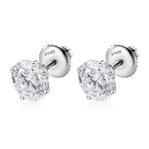 Moissanite Solitaire Stud Earrings In 950 Platinum 3.60 Ctw
