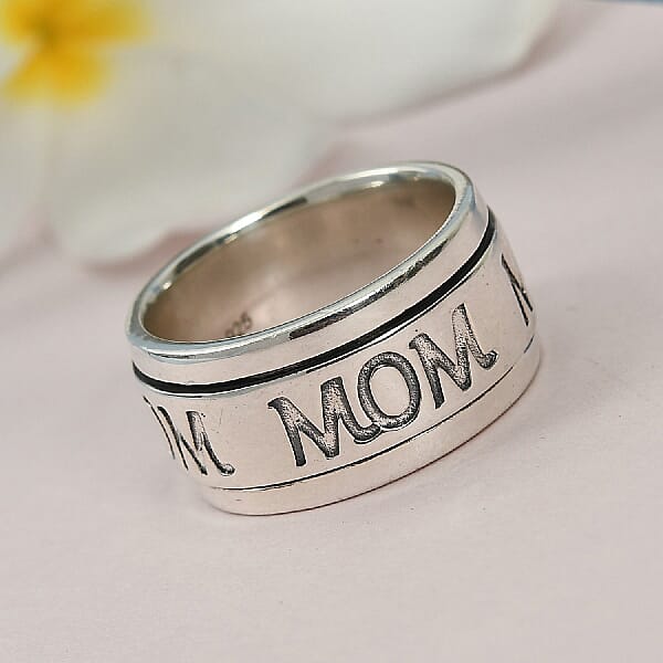 Mom Spinner Ring In Sterling Silver Anxiety Ring For Women Fidget Rings For Anxiety For Women Promise Rings 6.50 Grams