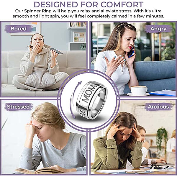Mom Spinner Ring In Sterling Silver Anxiety Ring For Women Fidget Rings For Anxiety For Women Promise Rings 6.50 Grams