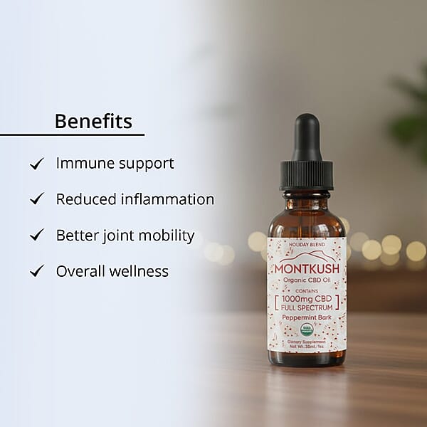MontKush USDA Organic Seasonal 1000mg CBD Oil - Peppermint Bark 1oz