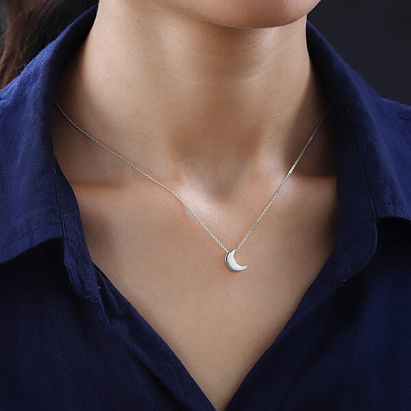 Moon Pendant Necklace In 10K White Gold 1.60 Grams 20 Inches (Del. In 10-12 Days)