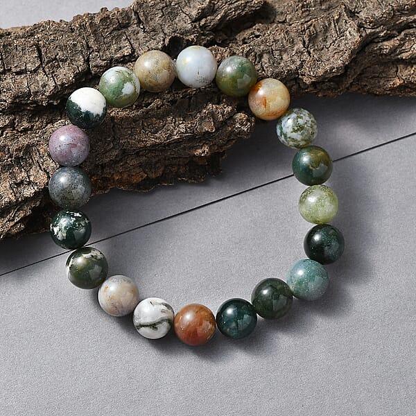 Moss Agate 140.00 Ctw Beaded Stretch Bracelet