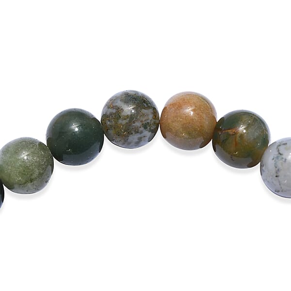 Moss Agate 140.00 Ctw Beaded Stretch Bracelet