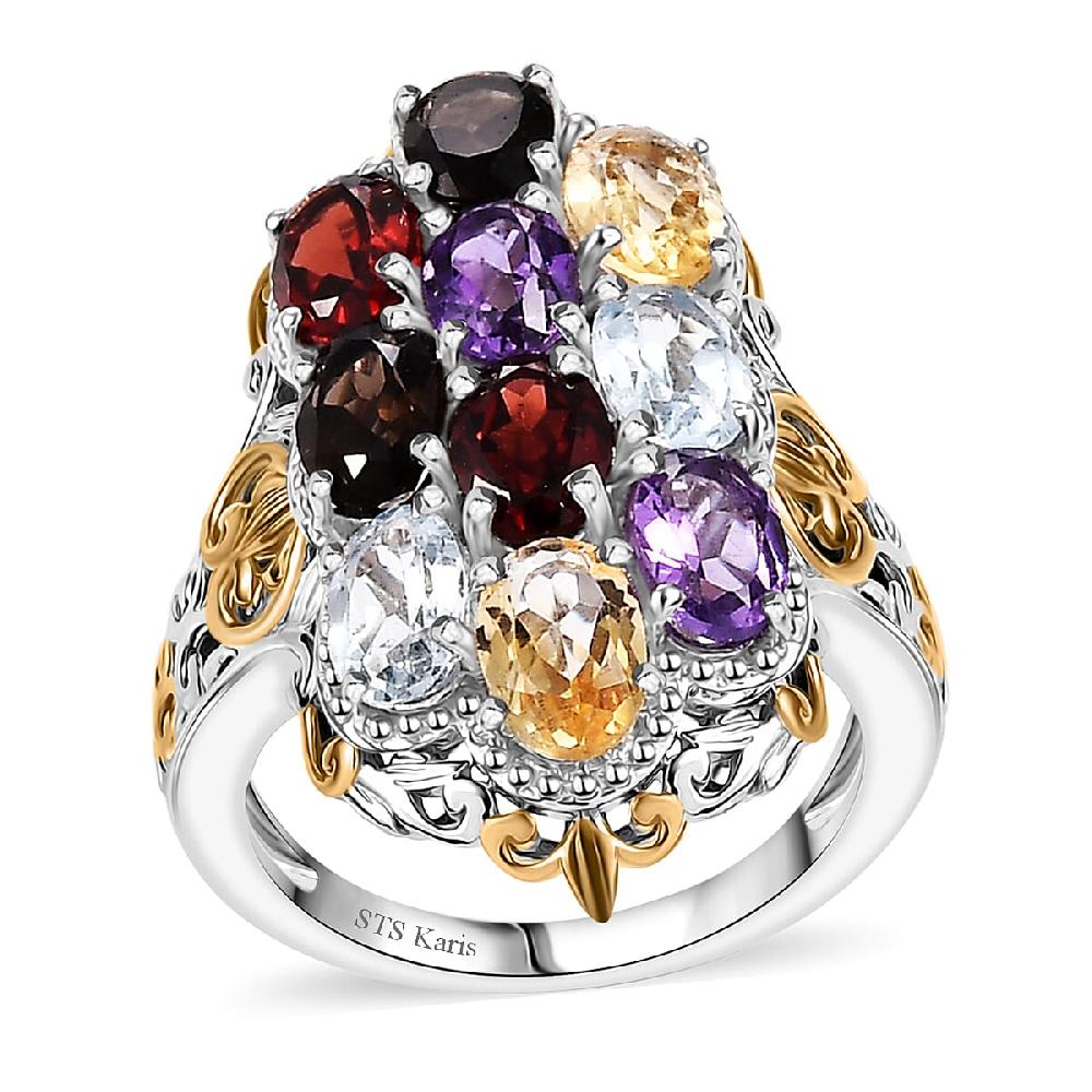 Mozambique Garnet and Multi Gemstones 4.80 ctw Ring in 18K YG Plated and Platinum Bond