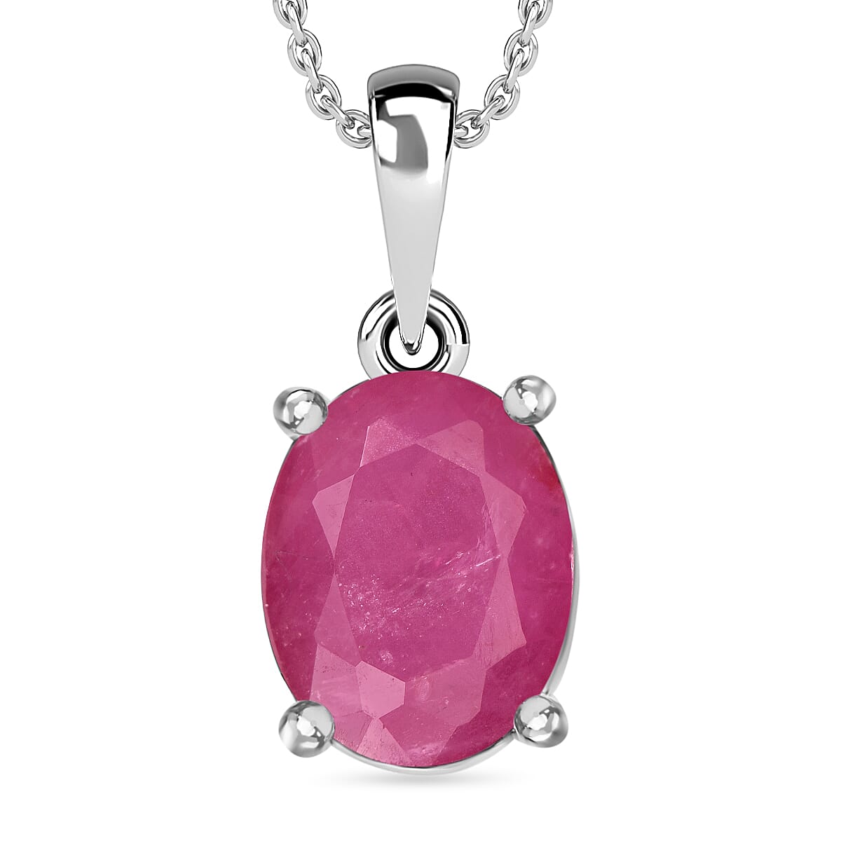 Mozambique Ruby 2.40 ctw Solitaire Pendant Necklace 20 Inches in Platinum Over Sterling Silver (Del. in 10-12 Days)