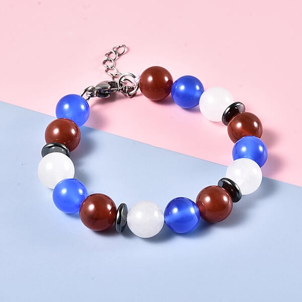 Multi Agate 114.50 Ctw 9-11mm And Hematite Beaded Bracelet In Stainless Steel (7.00 In)