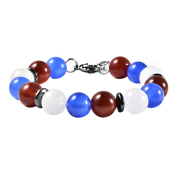 Multi Agate 114.50 Ctw 9-11mm And Hematite Beaded Bracelet In Stainless Steel (7.00 In)