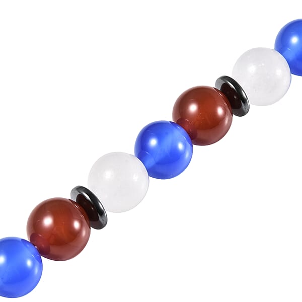 Multi Agate 114.50 Ctw 9-11mm And Hematite Beaded Bracelet In Stainless Steel (7.00 In)