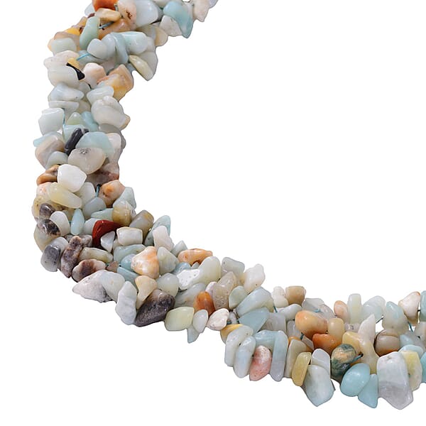 Multi Amazonite Chips Stretch Bracelet Dangle Earrings Toggle Clasp Necklace In Black Oxidized Stainless Steel 927.85 Ctw