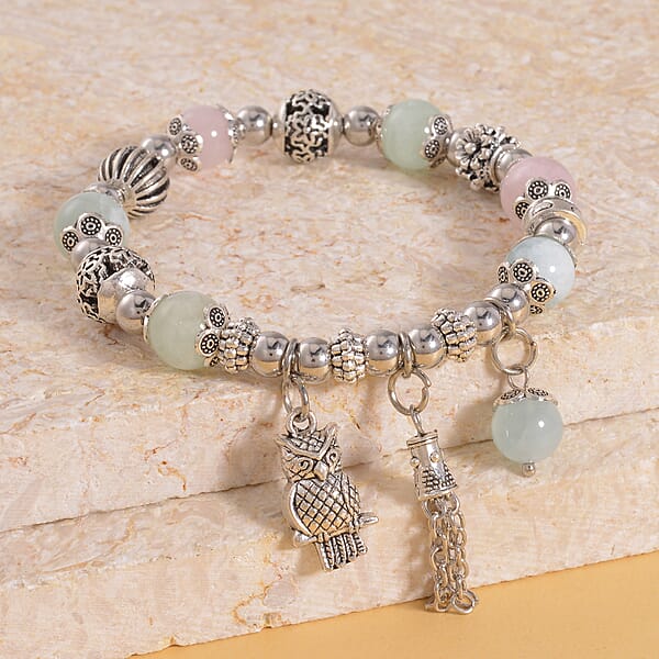 Multi Beryl 44.50 Ctw Beaded Stretch Bracelet With Silvertone Charm