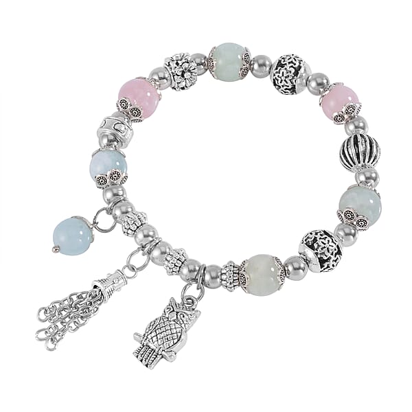 Multi Beryl 44.50 Ctw Beaded Stretch Bracelet With Silvertone Charm