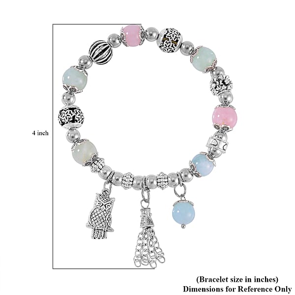 Multi Beryl 44.50 Ctw Beaded Stretch Bracelet With Silvertone Charm