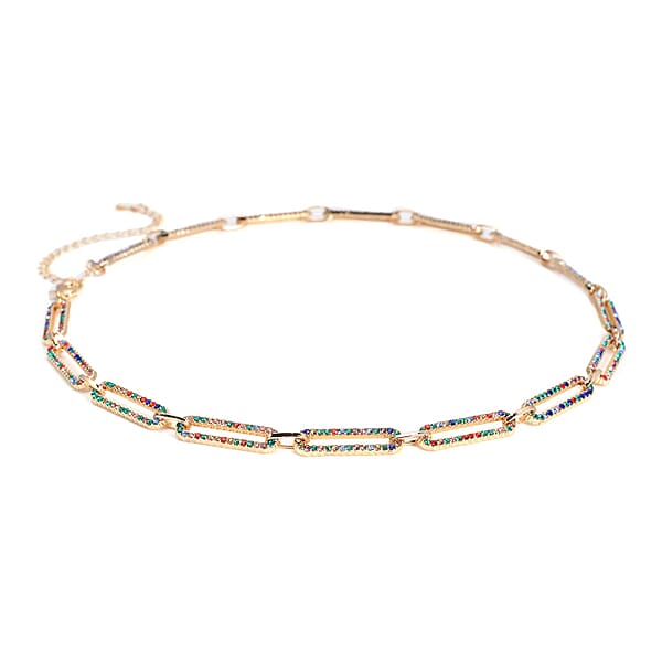 Multi Color Austrian Crystal Paper Clip Chain Necklace In Goldtone (18-22 Inches)