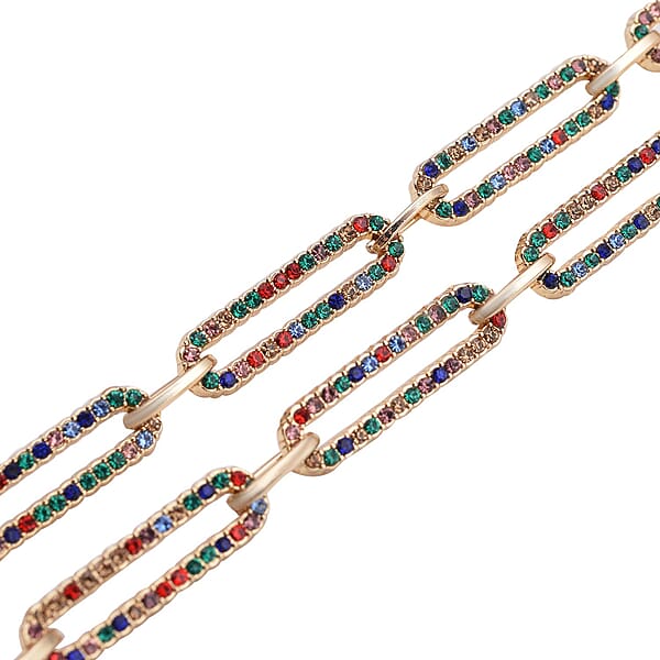 Multi Color Austrian Crystal Paper Clip Chain Necklace In Goldtone (18-22 Inches)