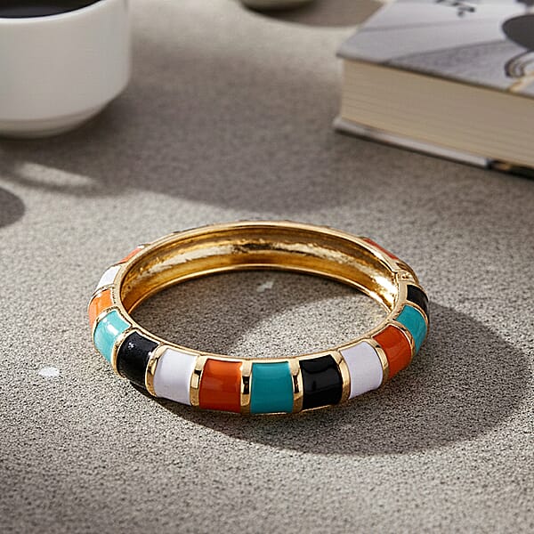 Multi Color Enameled Bangle Bracelet In Goldtone (7.25 In)