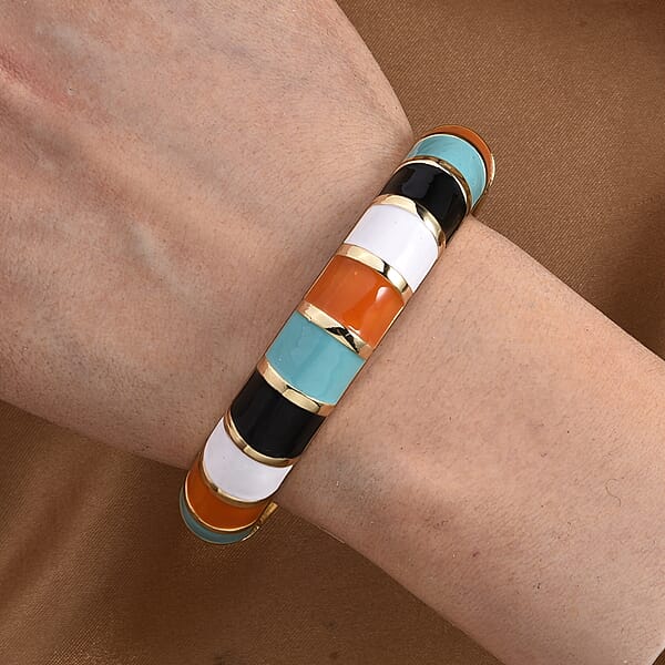 Multi Color Enameled Bangle Bracelet In Goldtone (7.25 In)