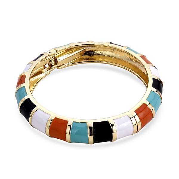 Multi Color Enameled Bangle Bracelet In Goldtone (7.25 In)