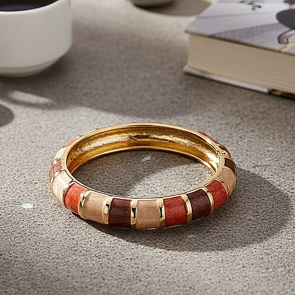 Multi Color Enameled Bangle Bracelet In Goldtone (7.25 In)