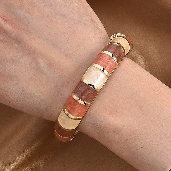 Multi Color Enameled Bangle Bracelet In Goldtone (7.25 In)