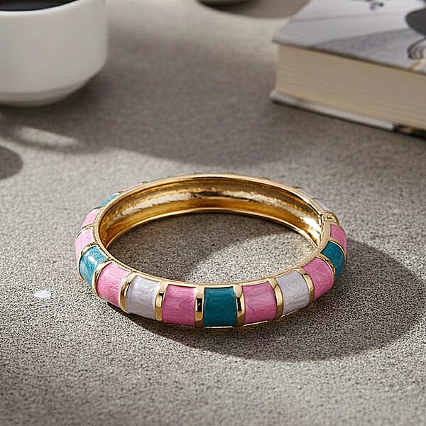 Multi Color Enameled Bangle Bracelet In Goldtone (7.25 In)