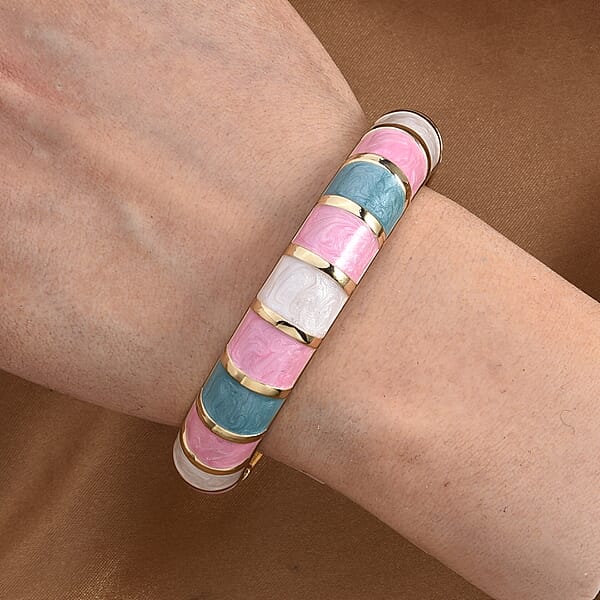 Multi Color Enameled Bangle Bracelet In Goldtone (7.25 In)