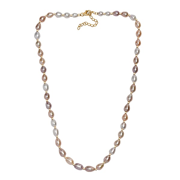 Multi Color Fresh Water Pearl Necklace In 18K Vermeil Yelllow Gold Over Sterling Silver 18 Inches