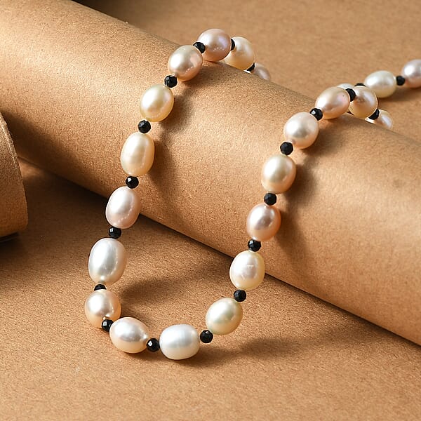 Multi Color Freshwater Pearl And Mozambique Garnet 8.00 Ctw Necklace In Rhodium Over Sterling Silver 18 Inches