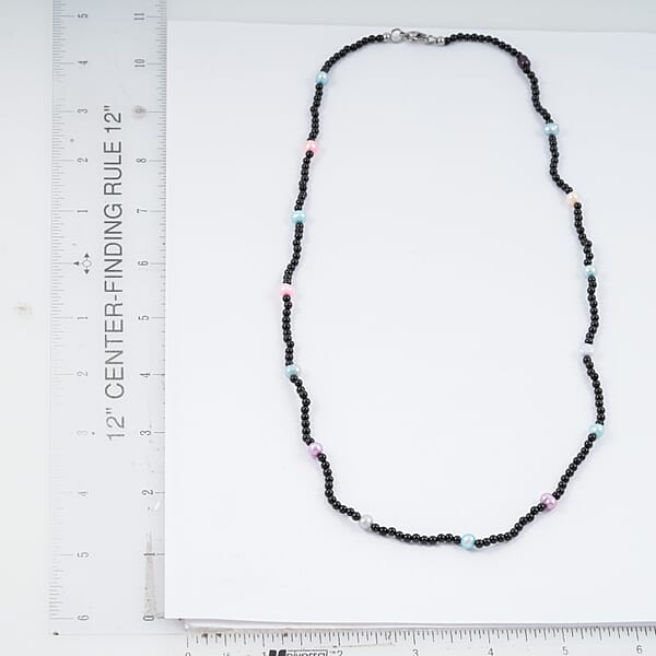 Multi Color Freshwater Pearl And Thai Black Spinel Station 55.00 Ctw Necklace In Stainless Steel 24 Inches