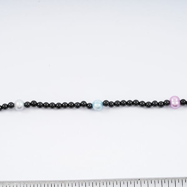 Multi Color Freshwater Pearl And Thai Black Spinel Station 55.00 Ctw Necklace In Stainless Steel 24 Inches