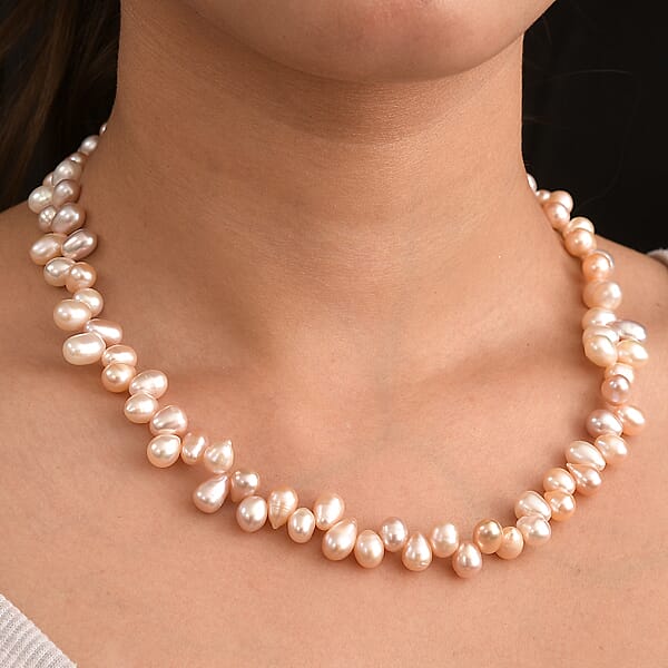 Multi Color Freshwater Pearl Fancy Necklace In 18K Vermeil Yellow Gold Over Sterling Silver 18 Inches