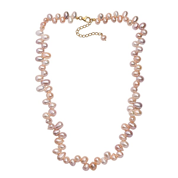 Multi Color Freshwater Pearl Fancy Necklace In 18K Vermeil Yellow Gold Over Sterling Silver 18 Inches