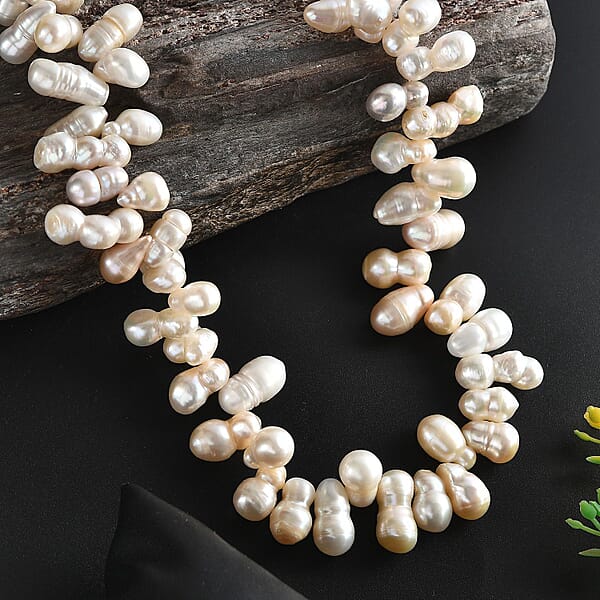 Multi Color Freshwater Pearl Necklace In Rhodium Over Sterling Silver 18 Inches