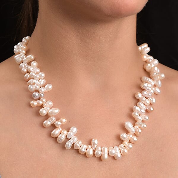 Multi Color Freshwater Pearl Necklace In Rhodium Over Sterling Silver 18 Inches