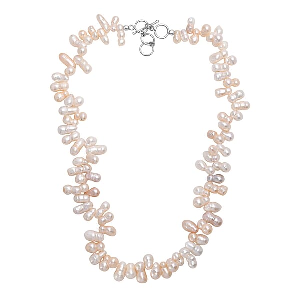 Multi Color Freshwater Pearl Necklace In Rhodium Over Sterling Silver 18 Inches