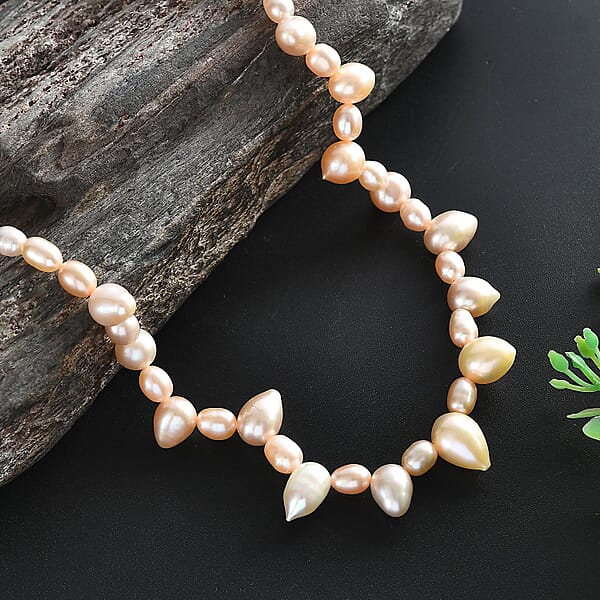Multi Color Freshwater Pearl Oval And Drop Shape Dancing Necklace In Rhodium Over Sterling Silver 18 Inches