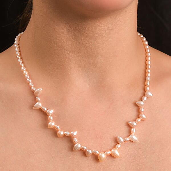 Multi Color Freshwater Pearl Oval And Drop Shape Dancing Necklace In Rhodium Over Sterling Silver 18 Inches